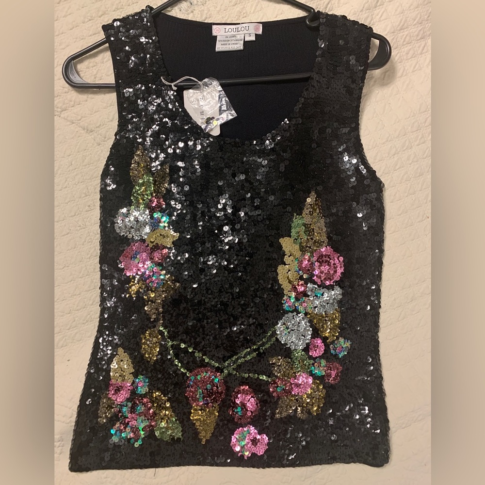 NWT LouLou Black Sequin Top